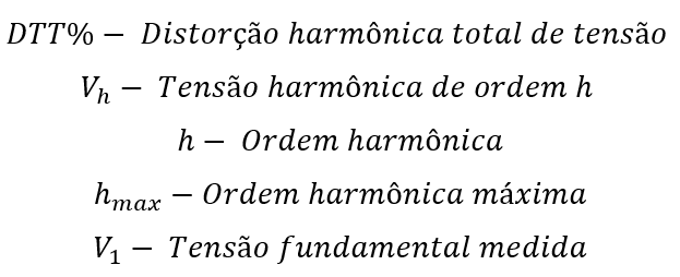 Legenda das variáveis do cálculo de distorção harmônica total (DTT)