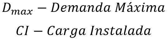Legenda das variáveis do cálculo do fator de demanda